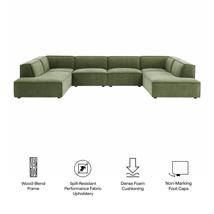 Restore 6-Piece Performance Fabric Upholstered U-Shaped Sectional Sofa in Foliage