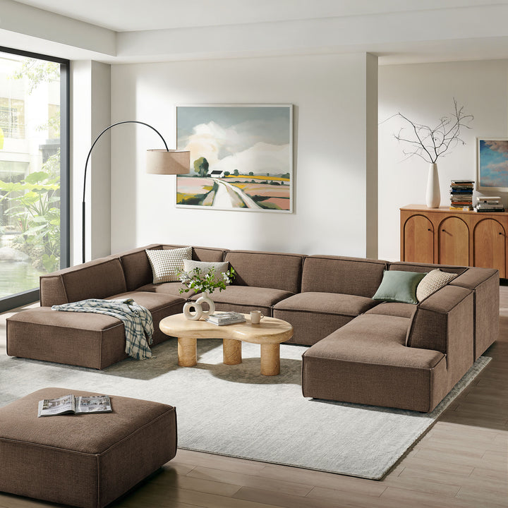 Restore 6-Piece Performance Fabric Upholstered U-Shaped Sectional Sofa in Mocha