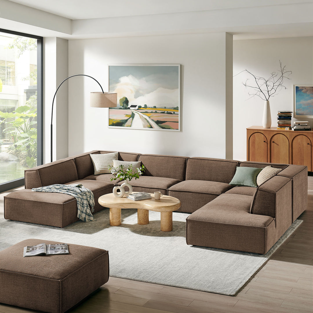 Restore 6-Piece Performance Fabric Upholstered U-Shaped Sectional Sofa in Mocha