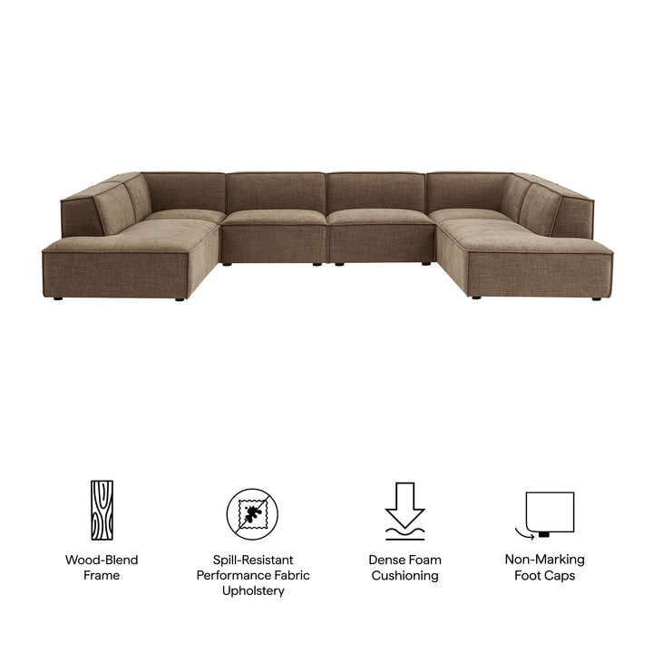 Restore 6-Piece Performance Fabric Upholstered U-Shaped Sectional Sofa in Mocha