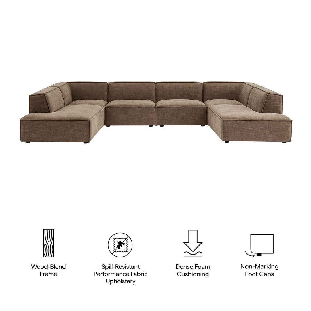 Restore 6-Piece Performance Fabric Upholstered U-Shaped Sectional Sofa in Mocha