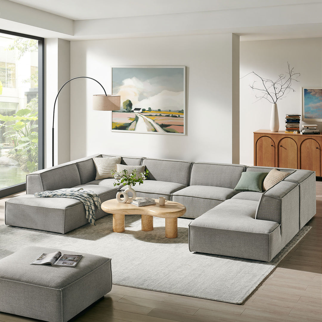 Restore 6-Piece Performance Fabric Upholstered U-Shaped Sectional Sofa in Pewter