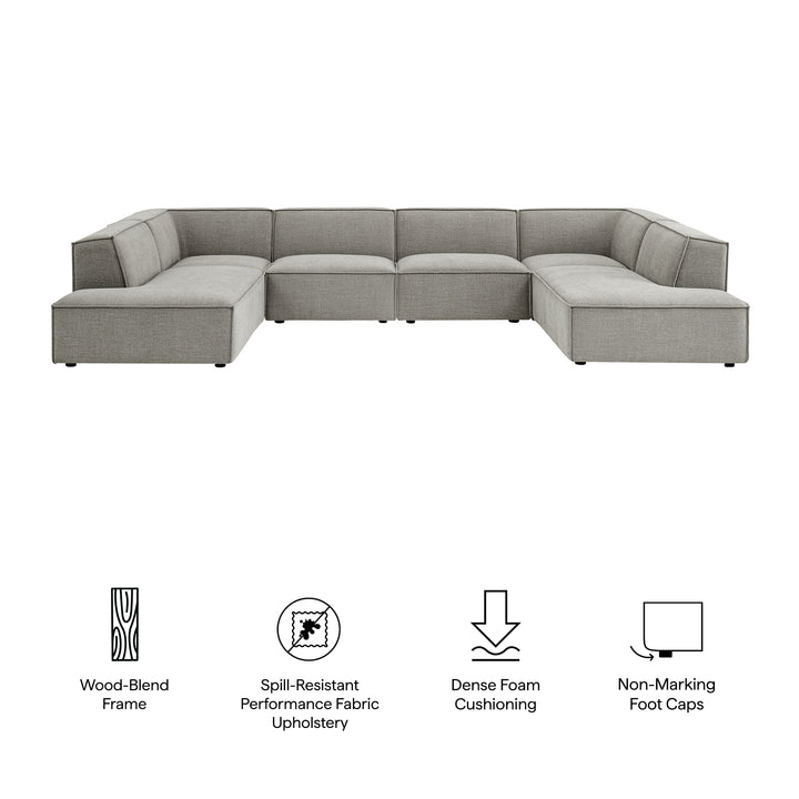 Restore 6-Piece Performance Fabric Upholstered U-Shaped Sectional Sofa in Pewter