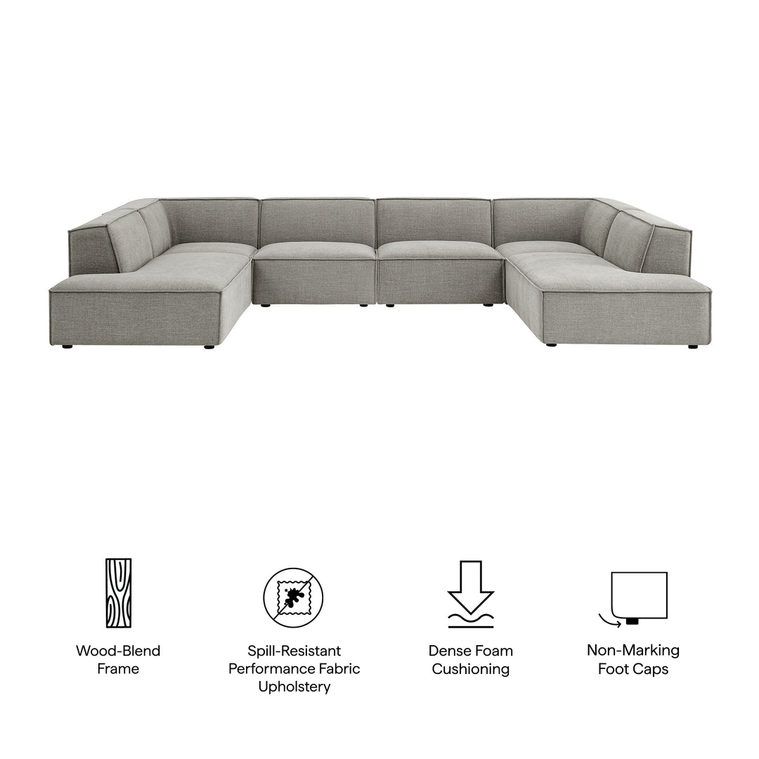 Restore 6-Piece Performance Fabric Upholstered U-Shaped Sectional Sofa in Pewter
