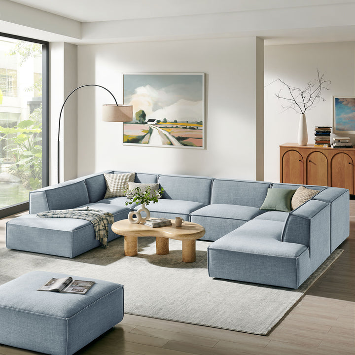 Restore 6-Piece Performance Fabric Upholstered U-Shaped Sectional Sofa in Sky