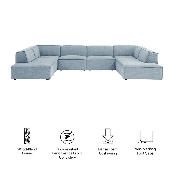 Restore 6-Piece Performance Fabric Upholstered U-Shaped Sectional Sofa in Sky
