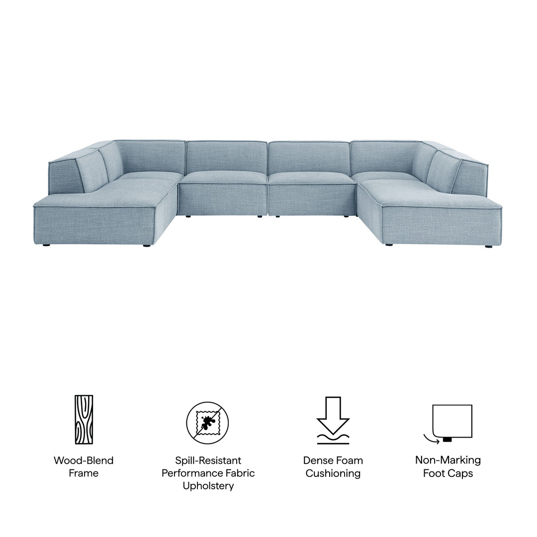 Restore 6-Piece Performance Fabric Upholstered U-Shaped Sectional Sofa in Sky