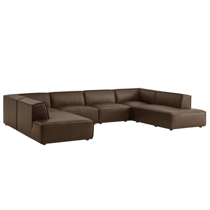 Restore 6-Piece Vegan Leather U-Shaped Armless Sectional Sofa in Espresso