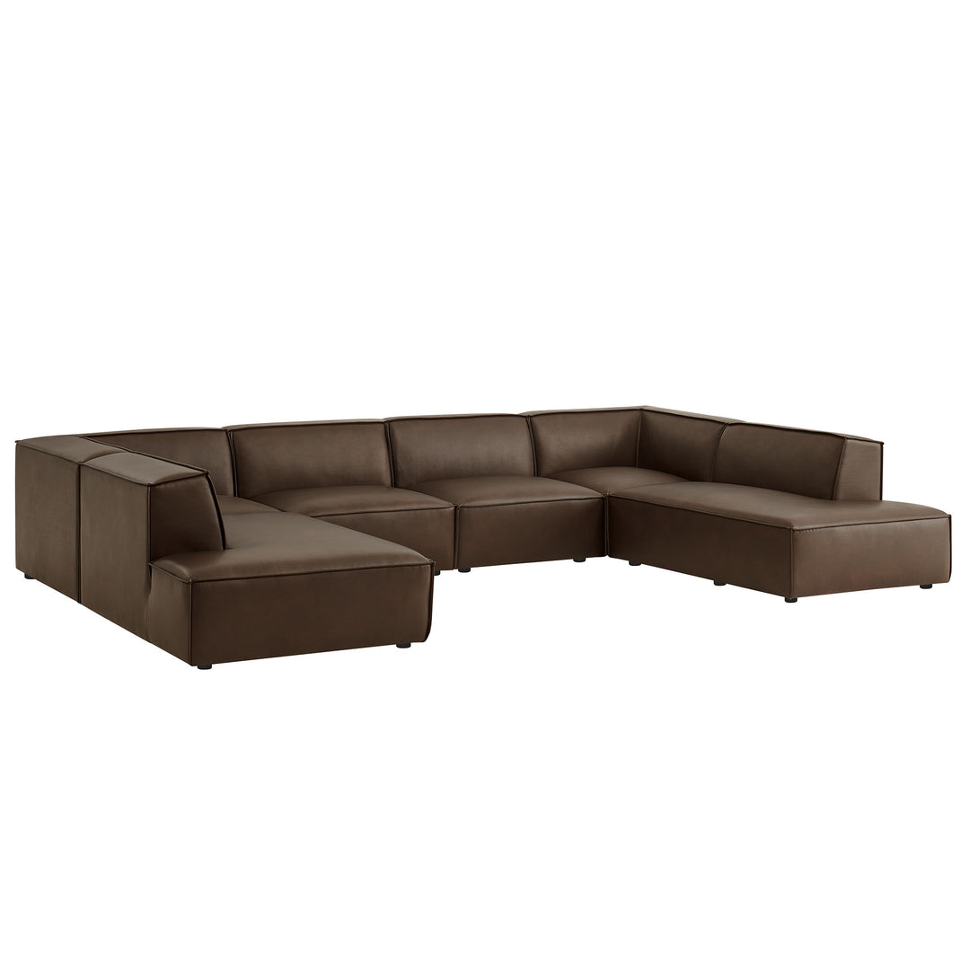 Restore 6-Piece Vegan Leather U-Shaped Armless Sectional Sofa in Espresso