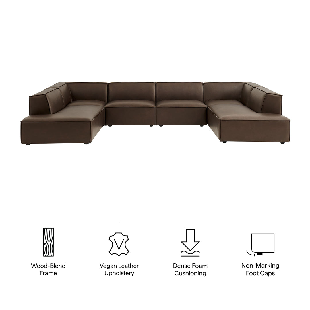 Restore 6-Piece Vegan Leather U-Shaped Armless Sectional Sofa in Espresso