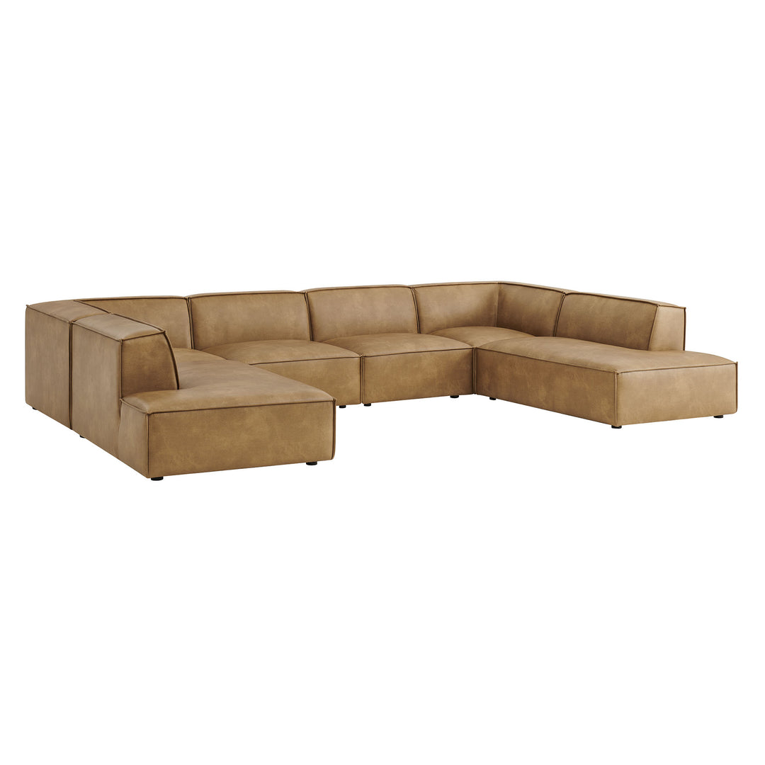 Restore 6-Piece Vegan Leather U-Shaped Armless Sectional Sofa in Toast