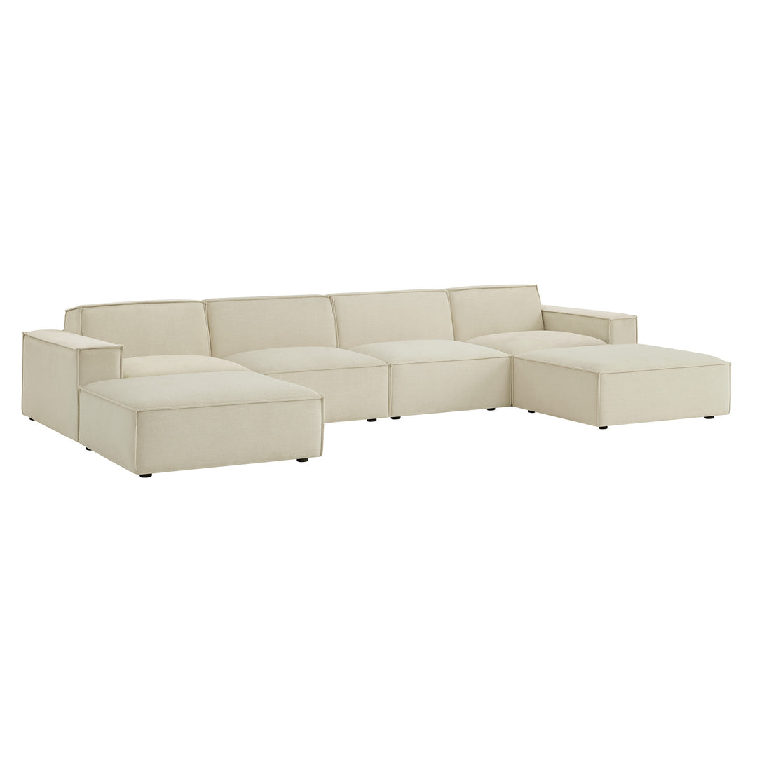 Restore 6-Piece Performance Fabric Upholstered Modular Sectional Sofa in Ecru