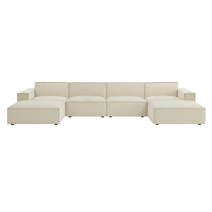 Restore 6-Piece Performance Fabric Upholstered Modular Sectional Sofa in Ecru