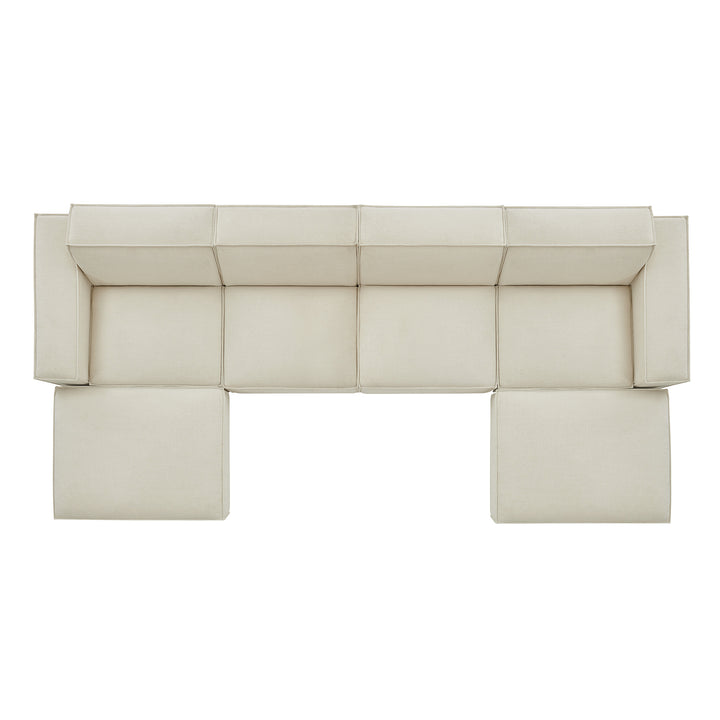 Restore 6-Piece Performance Fabric Upholstered Modular Sectional Sofa in Ecru