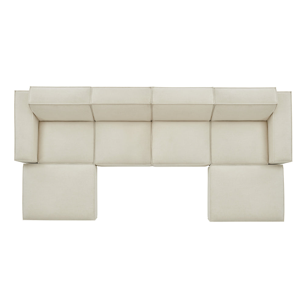 Restore 6-Piece Performance Fabric Upholstered Modular Sectional Sofa in Ecru