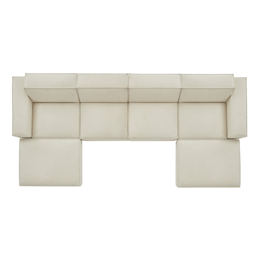 Restore 6-Piece Performance Fabric Upholstered Modular Sectional Sofa in Ecru
