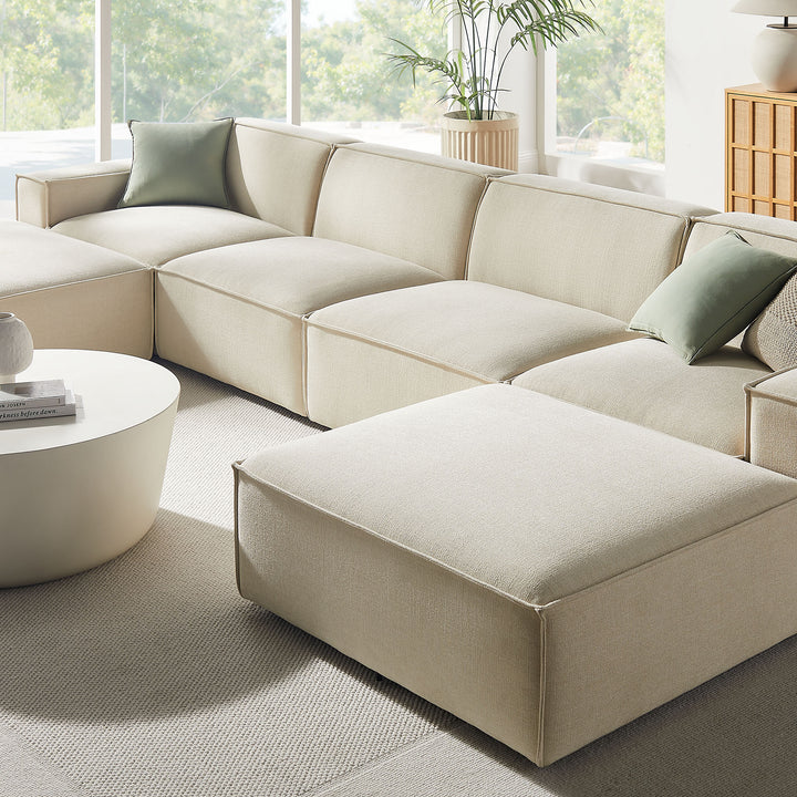Restore 6-Piece Performance Fabric Upholstered Modular Sectional Sofa in Ecru