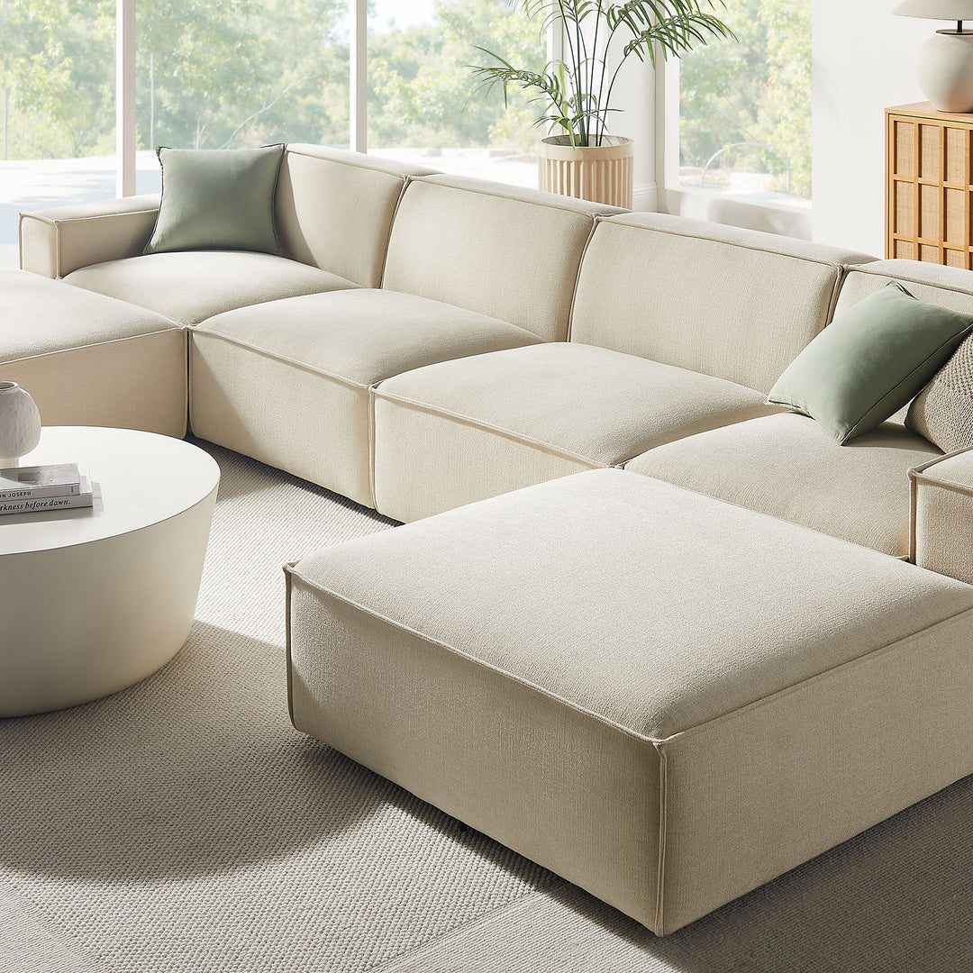 Restore 6-Piece Performance Fabric Upholstered Modular Sectional Sofa in Ecru