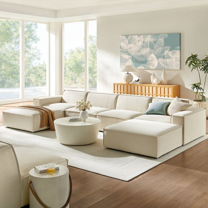 Restore 6-Piece Performance Fabric Upholstered Modular Sectional Sofa in Ecru