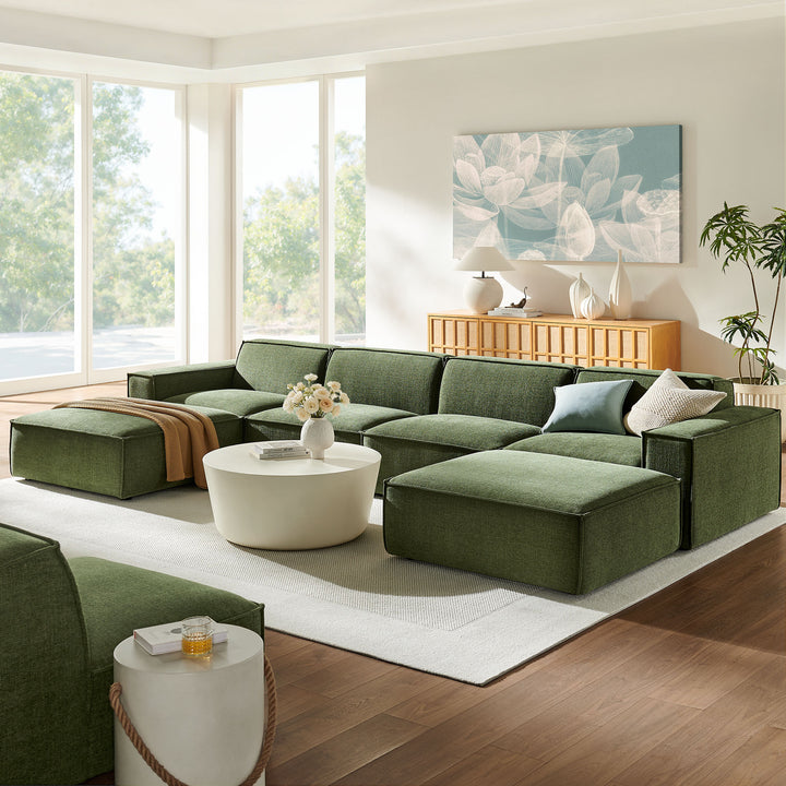 Restore 6-Piece Performance Fabric Upholstered Modular Sectional Sofa in Foliage