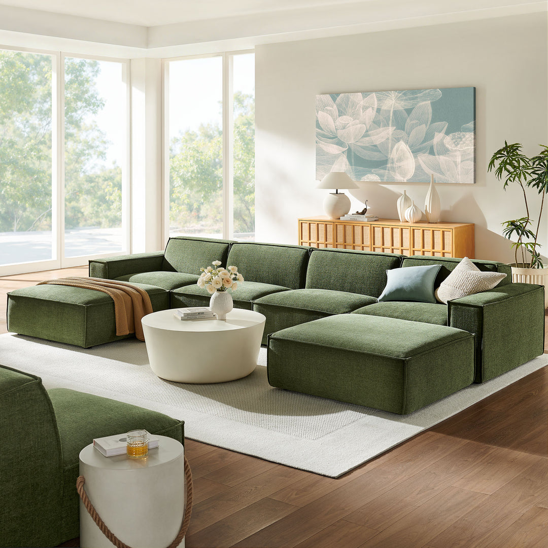 Restore 6-Piece Performance Fabric Upholstered Modular Sectional Sofa in Foliage