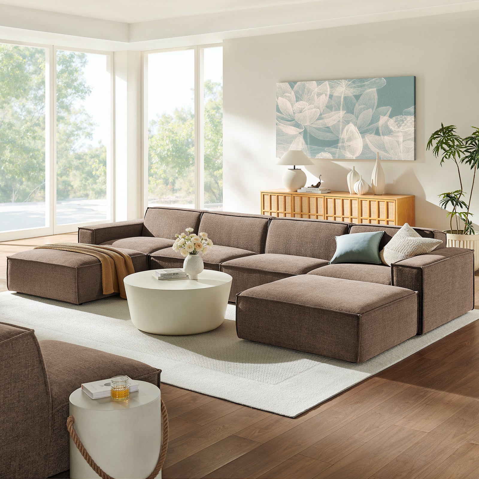 Restore 6-Piece Performance Fabric Upholstered Modular Sectional Sofa in Mocha