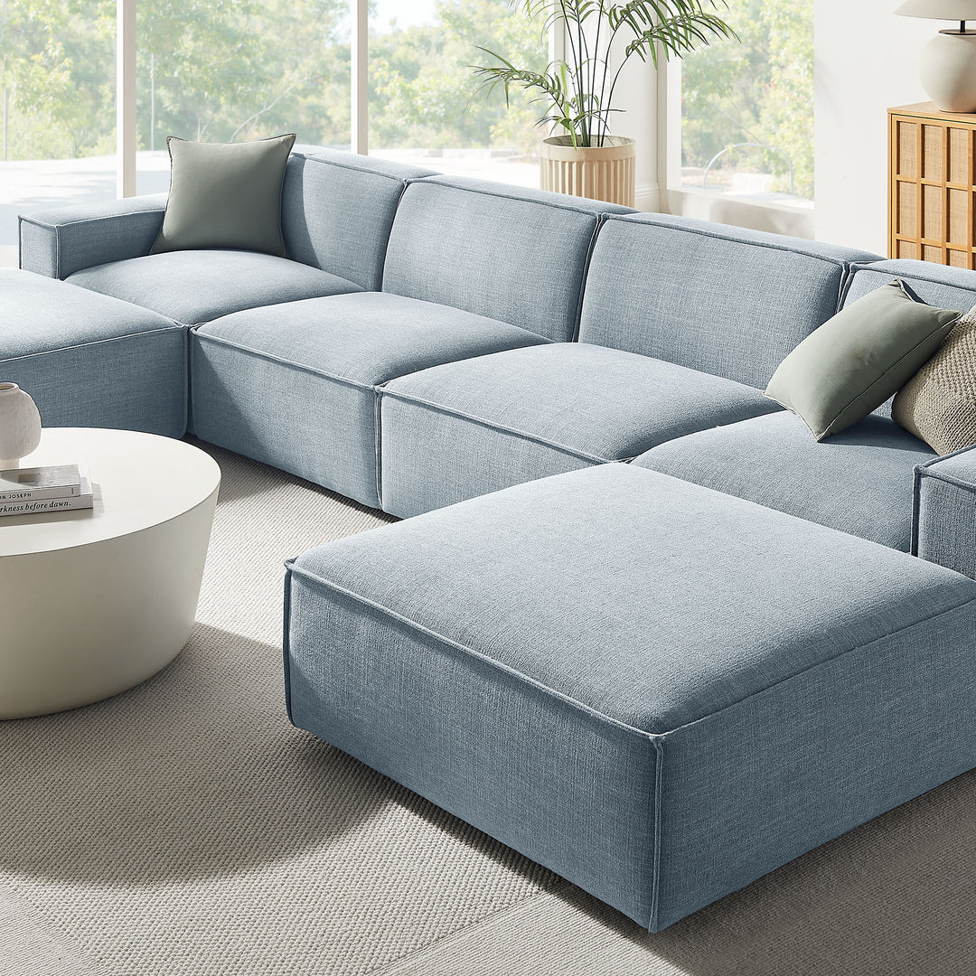 Restore 6-Piece Performance Fabric Upholstered Modular Sectional Sofa in Sky