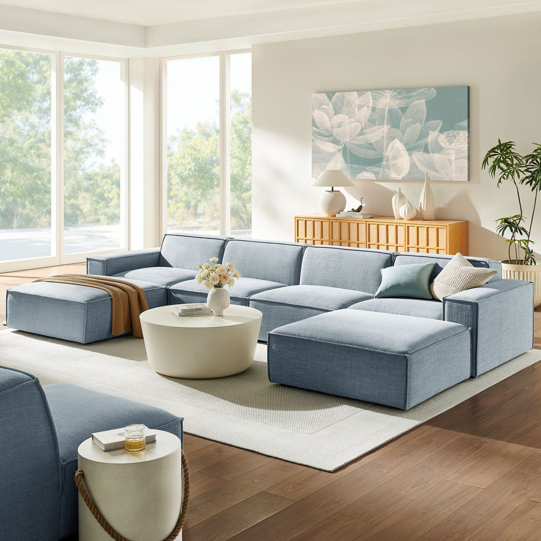 Restore 6-Piece Performance Fabric Upholstered Modular Sectional Sofa in Sky
