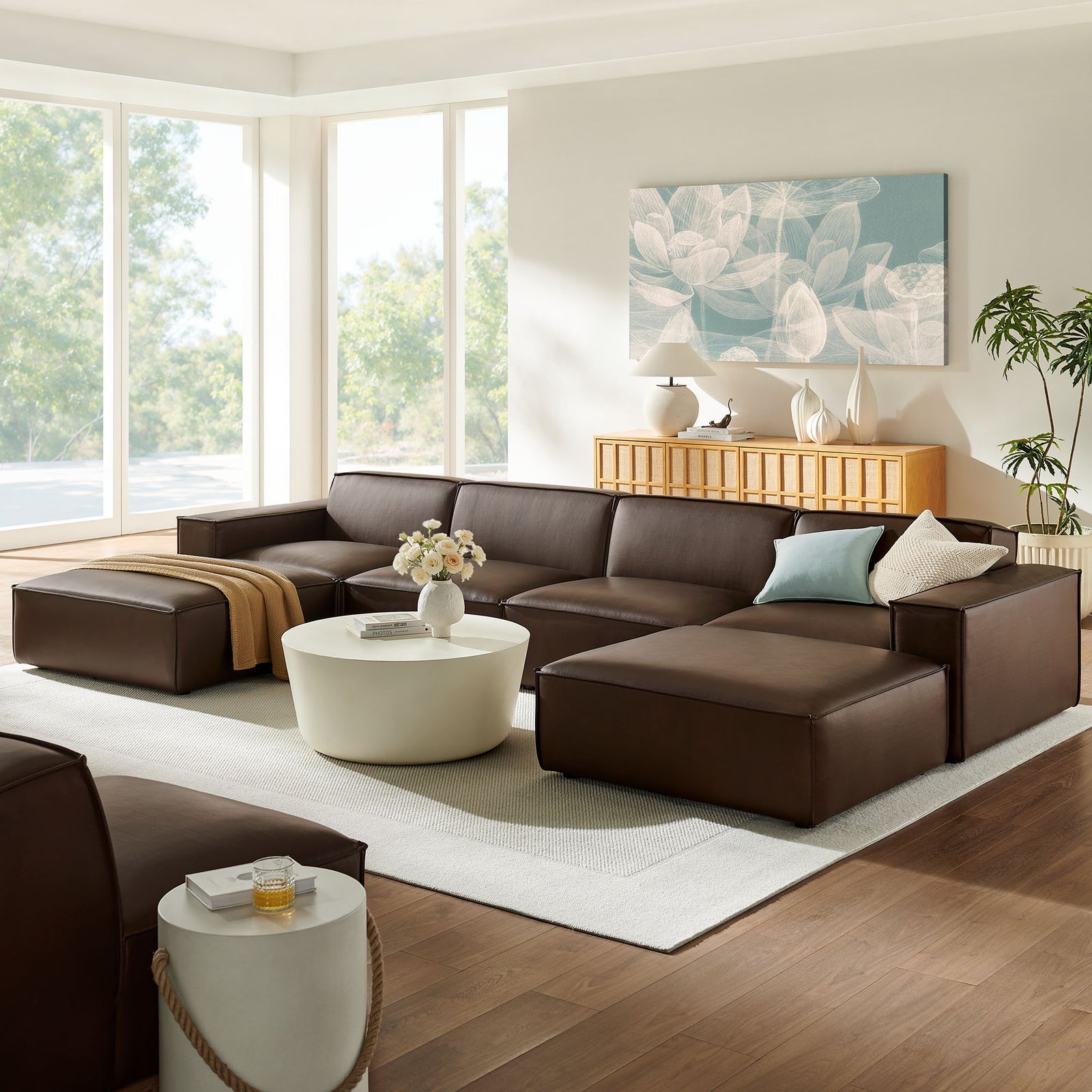 Restore 6-Piece Vegan Leather Modular Sectional Sofa in Espresso