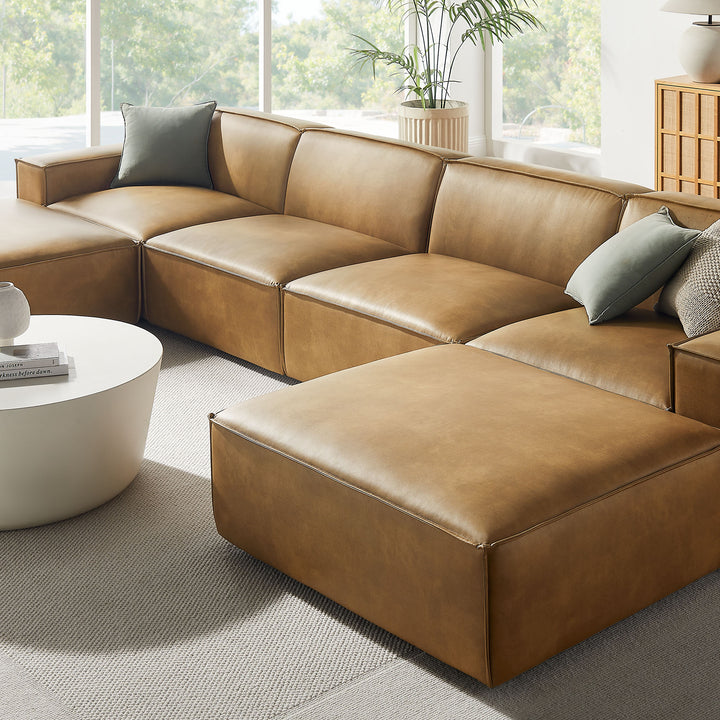 Restore 6-Piece Vegan Leather Modular Sectional Sofa in Toast