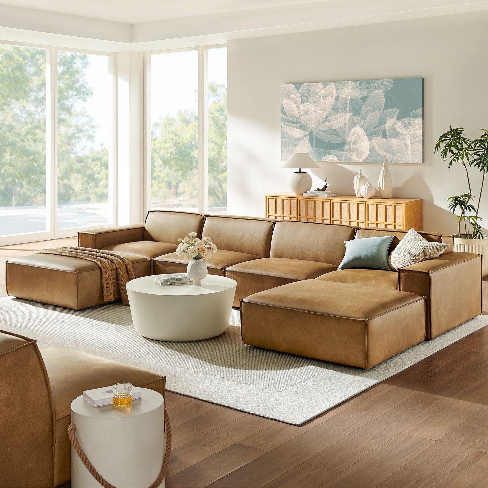 Restore 6-Piece Vegan Leather Modular Sectional Sofa in Toast
