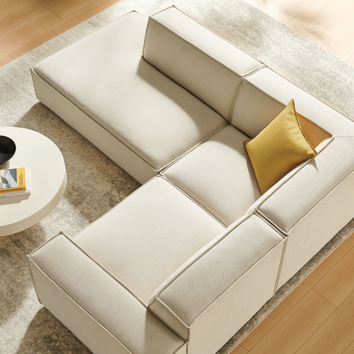 Restore 3-Piece Performance Fabric Upholstered Modular L-Shaped Sectional Sofa in Ecru