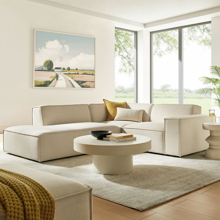 Restore 3-Piece Performance Fabric Upholstered Modular L-Shaped Sectional Sofa in Ecru