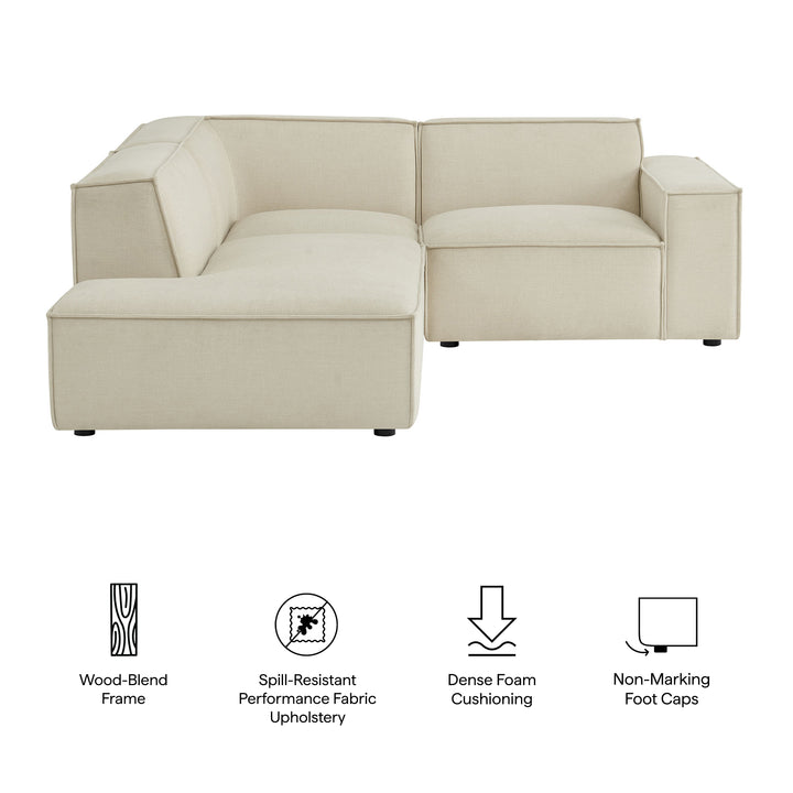 Restore 3-Piece Performance Fabric Upholstered Modular L-Shaped Sectional Sofa in Ecru