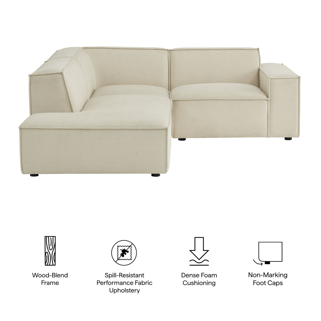 Restore 3-Piece Performance Fabric Upholstered Modular L-Shaped Sectional Sofa in Ecru