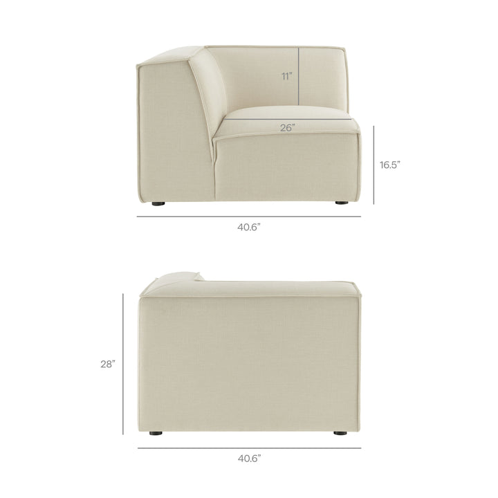 Restore 3-Piece Performance Fabric Upholstered Modular L-Shaped Sectional Sofa in Ecru