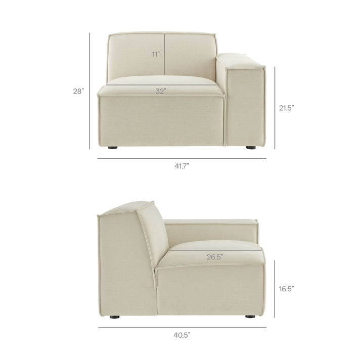Restore 3-Piece Performance Fabric Upholstered Modular L-Shaped Sectional Sofa in Ecru