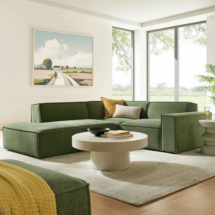 Restore 3-Piece Performance Fabric Upholstered Modular L-Shaped Sectional Sofa in Foliage
