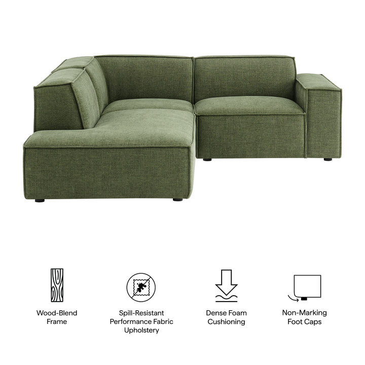 Restore 3-Piece Performance Fabric Upholstered Modular L-Shaped Sectional Sofa in Foliage