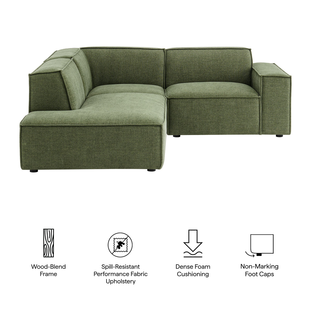 Restore 3-Piece Performance Fabric Upholstered Modular L-Shaped Sectional Sofa in Foliage