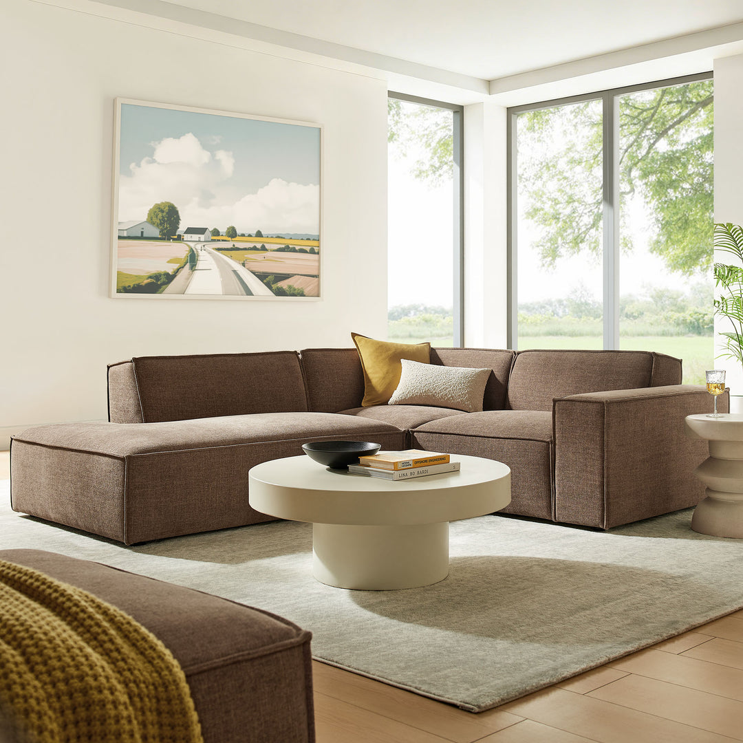 Restore 3-Piece Performance Fabric Upholstered Modular L-Shaped Sectional Sofa in Mocha