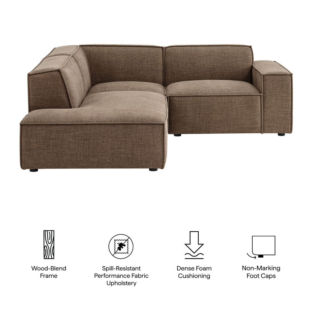Restore 3-Piece Performance Fabric Upholstered Modular L-Shaped Sectional Sofa in Mocha