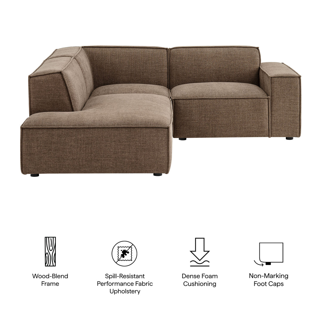 Restore 3-Piece Performance Fabric Upholstered Modular L-Shaped Sectional Sofa in Mocha