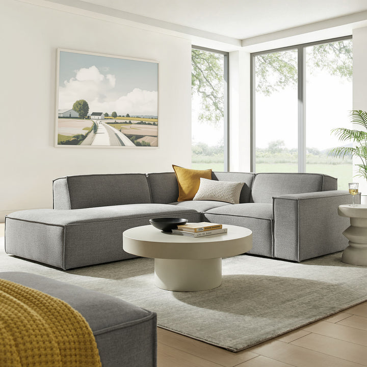 Restore 3-Piece Performance Fabric Upholstered Modular L-Shaped Sectional Sofa in Pewter