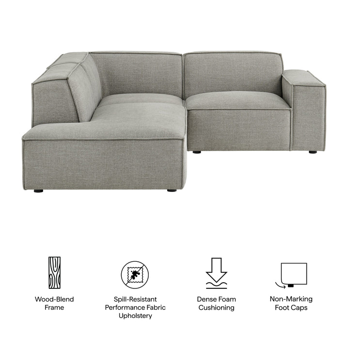 Restore 3-Piece Performance Fabric Upholstered Modular L-Shaped Sectional Sofa in Pewter
