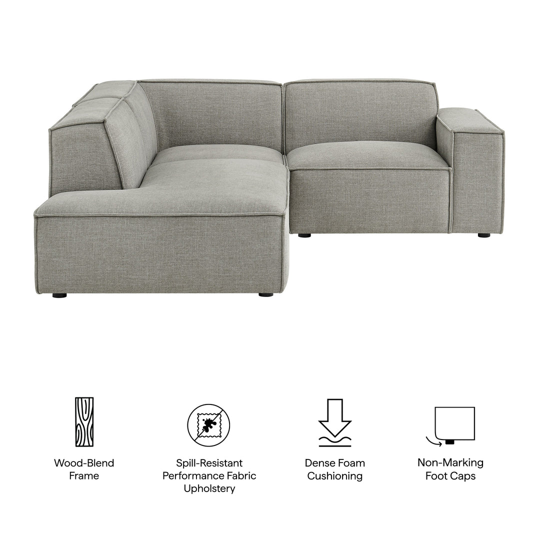 Restore 3-Piece Performance Fabric Upholstered Modular L-Shaped Sectional Sofa in Pewter