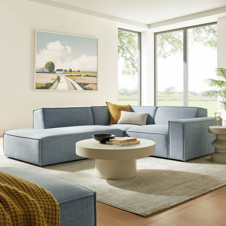 Restore 3-Piece Performance Fabric Upholstered Modular L-Shaped Sectional Sofa in Sky