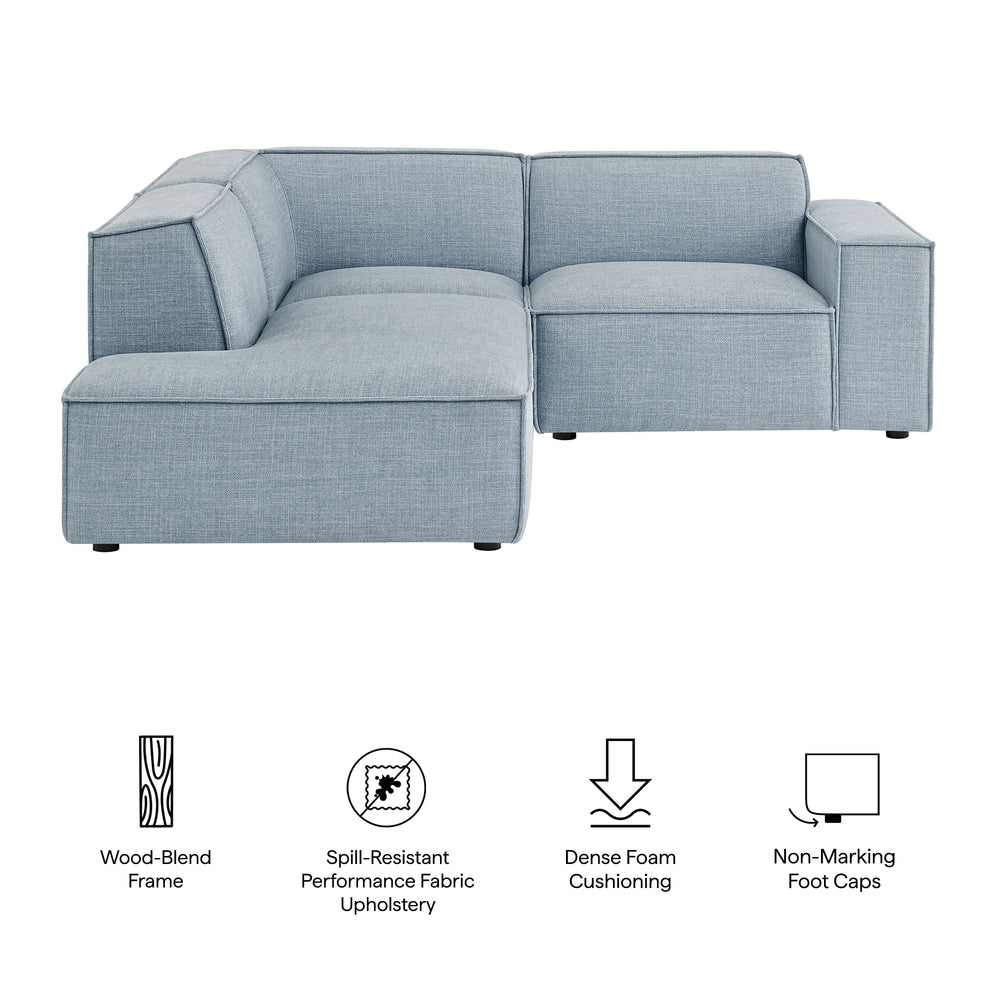 Restore 3-Piece Performance Fabric Upholstered Modular L-Shaped Sectional Sofa in Sky