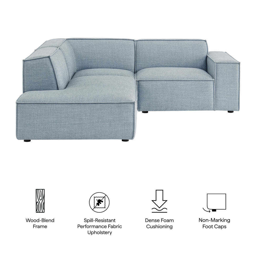 Restore 3-Piece Performance Fabric Upholstered Modular L-Shaped Sectional Sofa in Sky