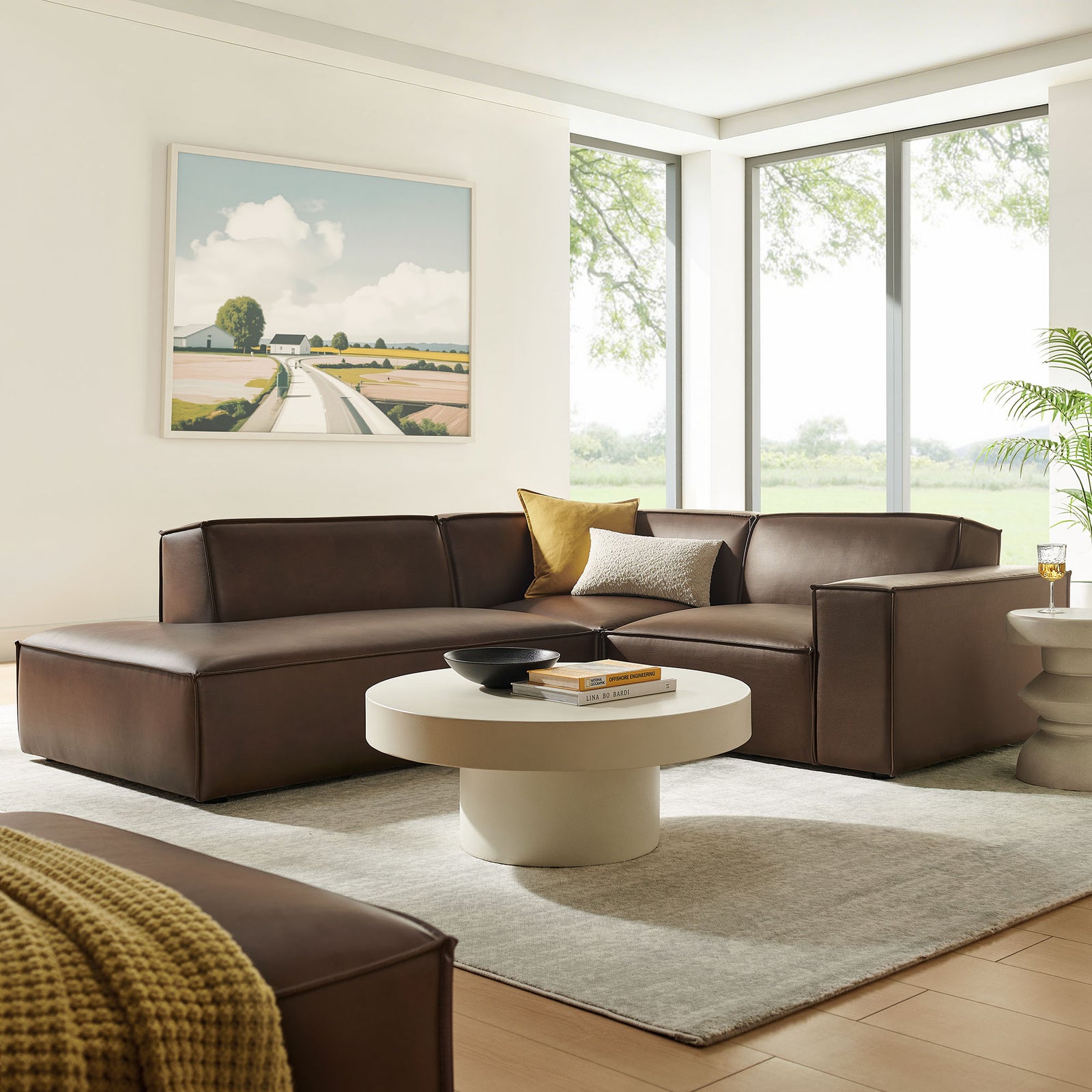 Restore 3-Piece Vegan Leather Modular L-Shaped Sectional Sofa in Espresso